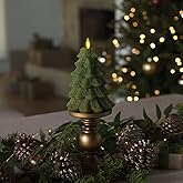 Luminara Flameless LED Candle - Christmas Tree Design with Glitter, Snow Finish, Battery-Operated, Flickering Flame, Timer & Remote - 4.7 x 6.5 - Green