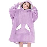 Touchat Wearable Blanket Hoodie, Oversized Sherpa Blanket Sweatshirt with Hood Pocket and Sleeves, Super Soft Warm Plush Hooded Blanket for Kids, One Size Fits All (Purple)