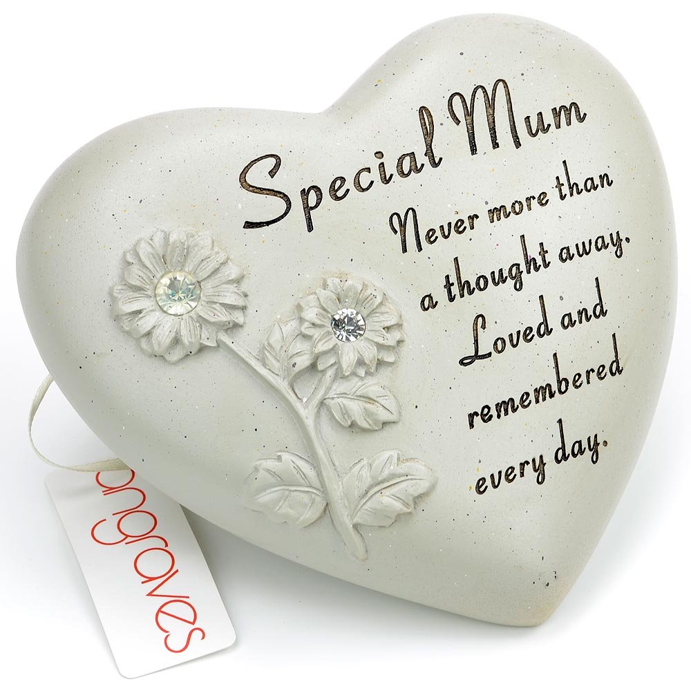 Angraves Special Mum Flower Diamante Heart Graveside Memorial Ornament Plaque With Verse