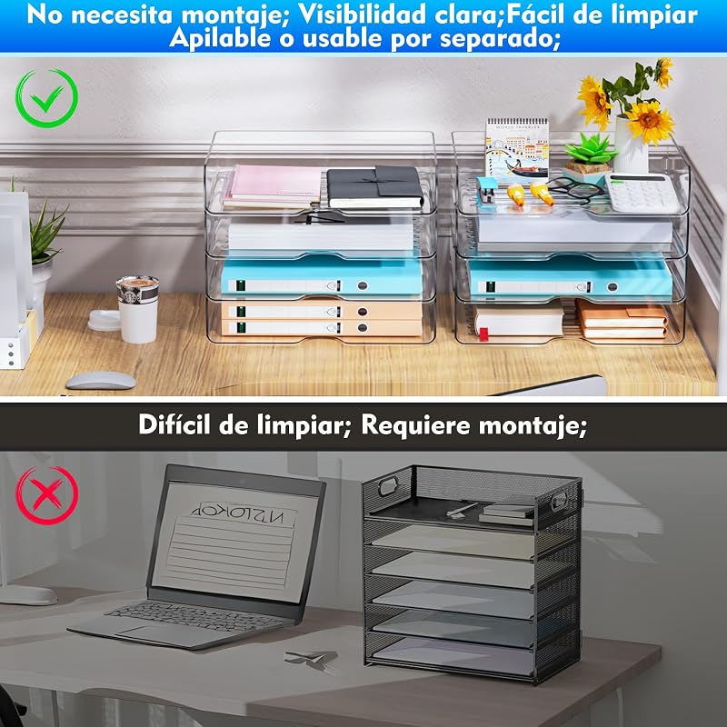 4 Bandejas De Acrílico para Cartas, Transparentes, Apilables