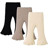SOBOWO Baby Girl Flare Pants 3 Pack Toddler Solid Ribbed Ruffle Bell Bottoms Pants Trousers Fall Outfits
