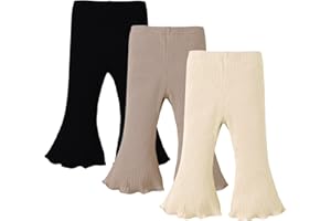 SOBOWO Baby Girl Flare Pants 3 Pack Toddler Solid Ribbed Ruffle Bell Bottoms Pants Trousers Fall Outfits