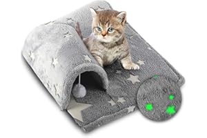 POMESEA Kitten Tunnel Bed Mat, Glow in The Dark Bed for Indoor Cats Toy with 3D Memory Foam, Detachable & Machine Washable, Non-Slip Bottom, Gray
