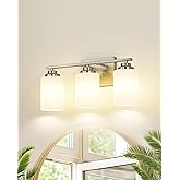 Osimir Brushed Nickel Bathroom Light Fixtures, 3-Light Bathroom Vanity Lighting Fixtures Over Mirror with Milky Glass, Modern