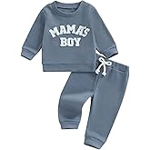NZNDSHD Toddler Boy Clothes Little Dude Baby Boy Outfit Mamas Boy Little Bro Embroidered Sweatshirt Waffle Knit Pants Set