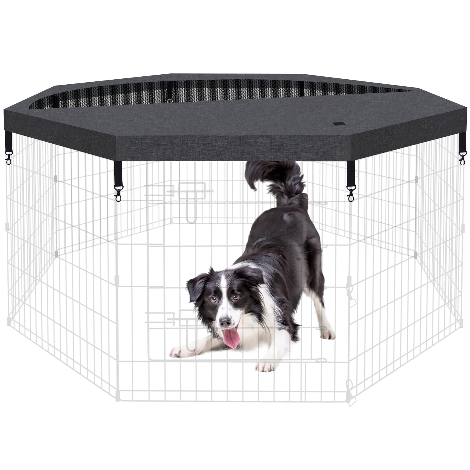 Photo 1 of Dog Playpen Regular Octagon Metal Exercise Pet Playpen 8 Panels 24 Inch Mesh Top Cover for Small Medium Pets Indoor Outdoor(Only Cover,Playpen Not Included)(Black Top cover)