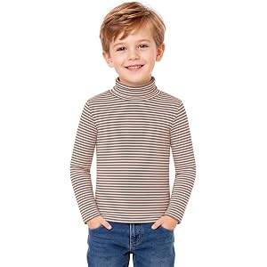 Haloumoning Toddler Baby Boy Long Sleeve Shirts Striped Turtleneck Tops | Kids Mock Neck Pullover, Warm and Cozy for Fall and