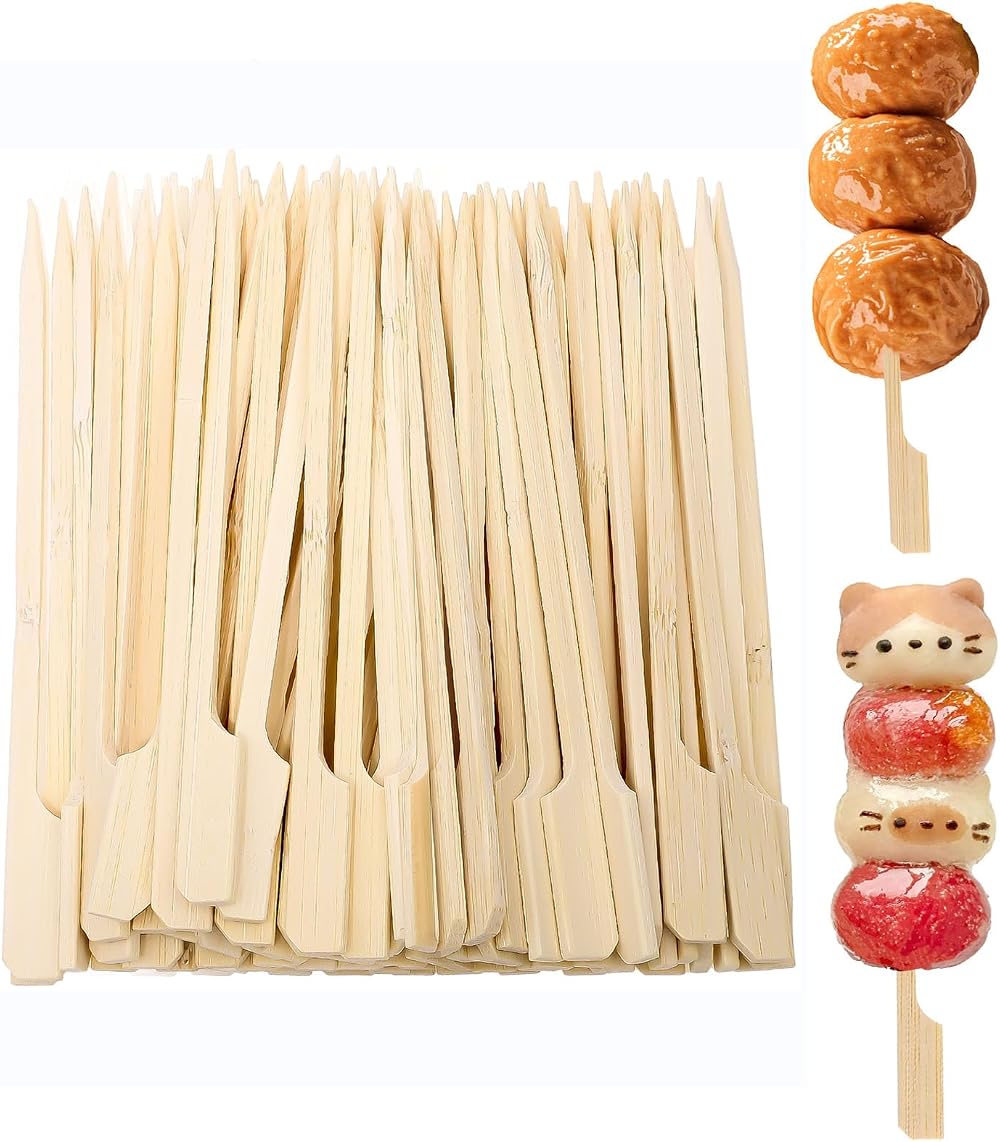 Lanjue 200Pcs Bamboo Paddle Skewers 12cm Flat Barbecue Cocktail Picks Party