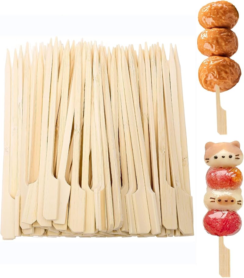 Lanjue 200Pcs Bamboo Paddle Skewers 12cm Flat Barbecue Cocktail Picks Party