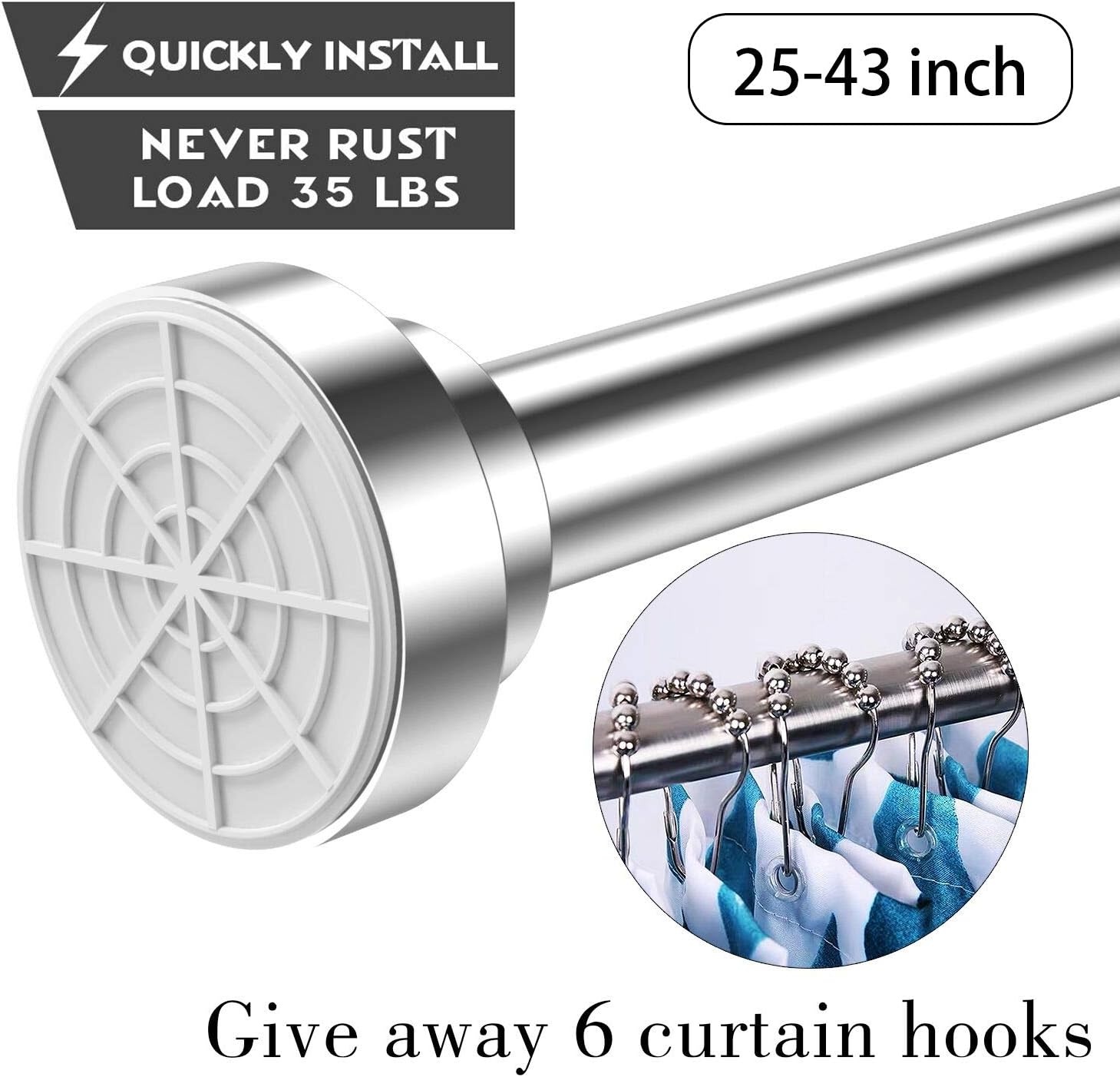 Allrier Tension Shower Curtain Rod Never Rust Non Slip Adjustable Closet Rod Chrome Tension Rod For Bathroom Kitchen Wardrobe Doorway Windows No