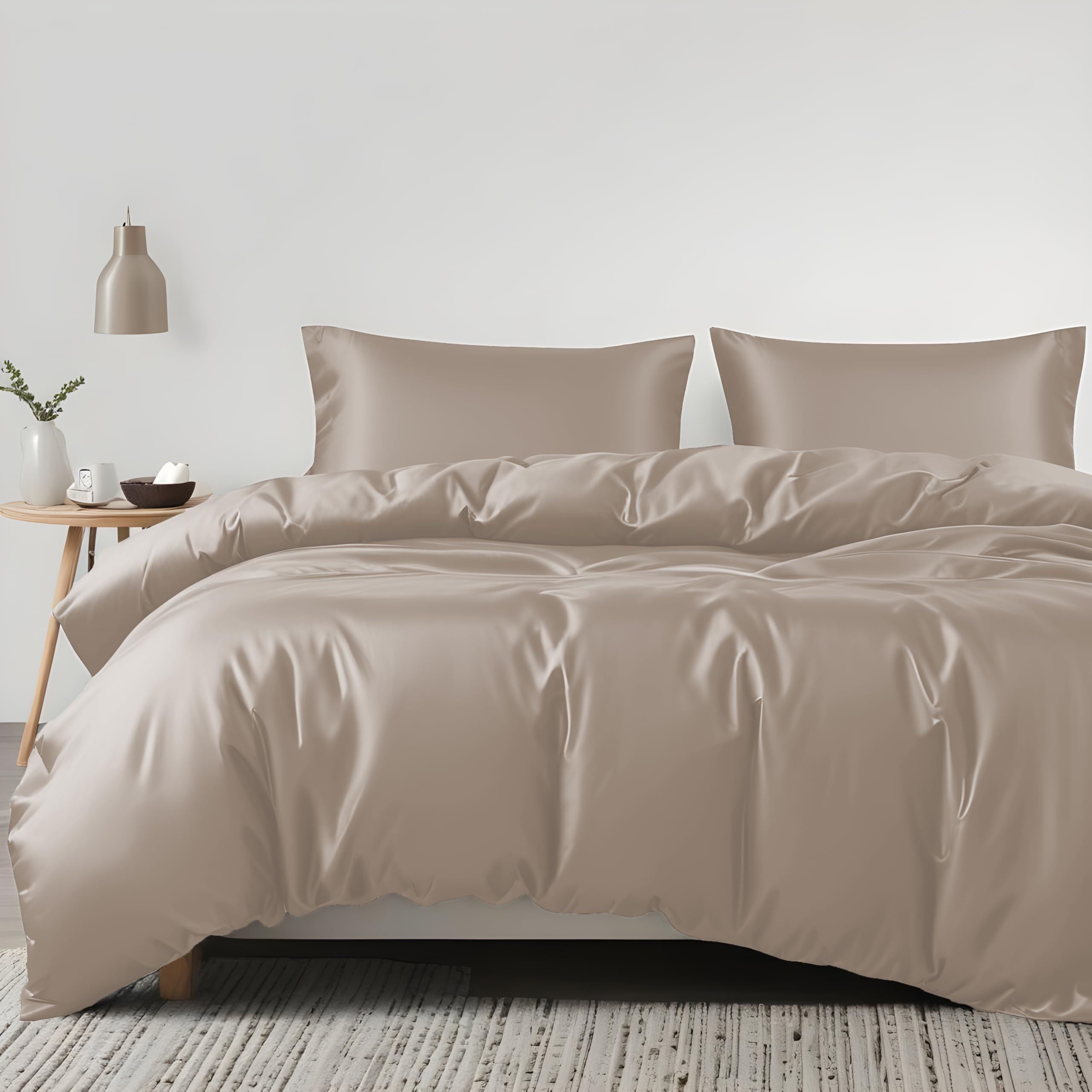LINENWALAS 100% Tencel 3-Piece Duvet Cover Set With Zipper Closure and Corner Ties - Softest Cool Eucalyptus Bedding Perfect for Skincare (King, Taupe)