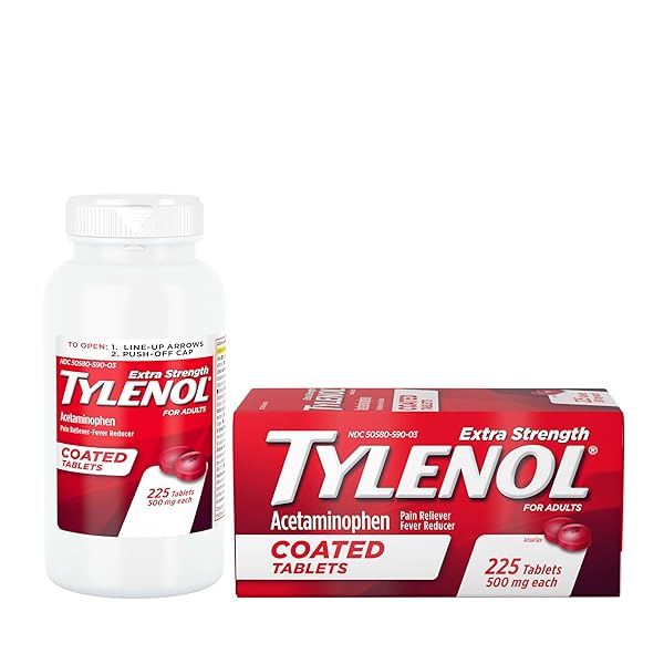 TYLENOL EXTRA STRENGTH PAIN RELIEVER & FEVER REDUCER, ROUND COATED TABLETS, 500 MG ACETAMINOPHEN PAIN RELIEF PILLS FOR HEADACHE, TOOTHACHE & MINOR ARTHRITIS PAIN, 225 CT