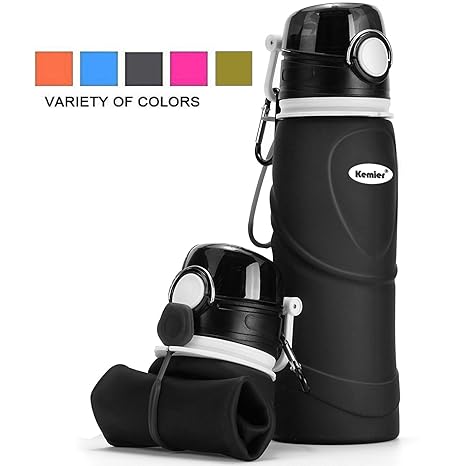 Kemier Kollabierbare Silikon-Wasserflaschen-750ML, Medizinische Qualität, BPA-Frei, FDA-Zugelassen, Aufrollen, 26oz, auslaufs