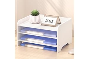 Wisuce Essentials Bamboo Desk Organizer Mail Holder Countertop Letter Tray File Organizer for Desk Letter Sorter Paper File Storage for School Home Office Supplies