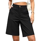 ELLEVEN Bermuda Shorts for Women Elastic Waist Dressy High-Waisted Knee-Length Summer Casual Shorts with Pockets