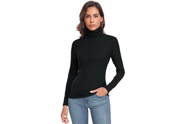 Women's Long Sleeve Casual Lightweight Turtleneck Top Slim Fit Thermal Active Layer Shirts