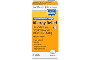 HealthCareAisle Allergy Relief - Levocetirizine Dihydrochloride Tablets USP, 5 mg – 80 Tablets – Original Prescription Strength Allergy Medication, 24-Hour Allergy Relief, 80 Count (Pack of 1)