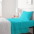 Amazon Basics Kid's Soft Easy-Wash Lightweight Microfiber 3-Piece Sheet Set, Twin, Bright Aqua, Solid