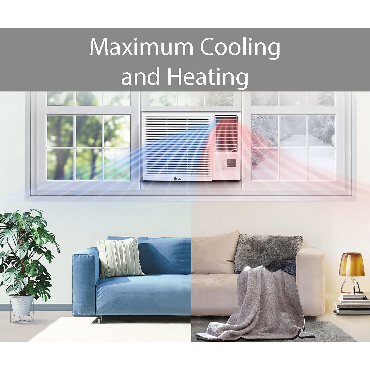 LG 7,600 BTU Window Air Conditioner with Heat, 115V, Cools 330 Sq.Ft. for Bedroom, Living Room, Apartment, with Remote, 2 Speeds, Slide In-Out Chassis, 24-hour Timer, White