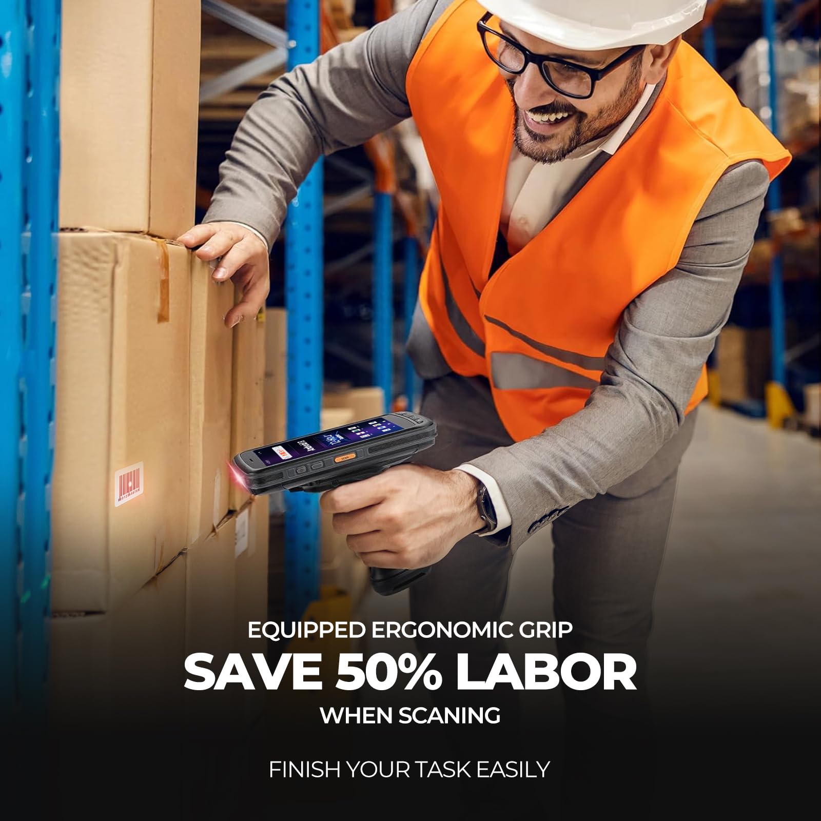 MUNBYN Android Barcode Scanner Full Screen, 8000mAh Mobile Computer, 1D/2D QR Zebra SE4710 Engine, Handheld Android 13, PDA for WMS, 4G Wi-Fi Inventory Bar Code Scanner