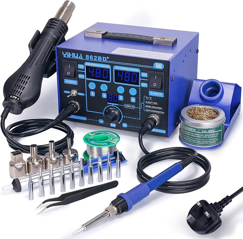 YIHUA 862BD+ SMD Hot Air Rework Station Soldering Iron 2 in 1 UK Plug