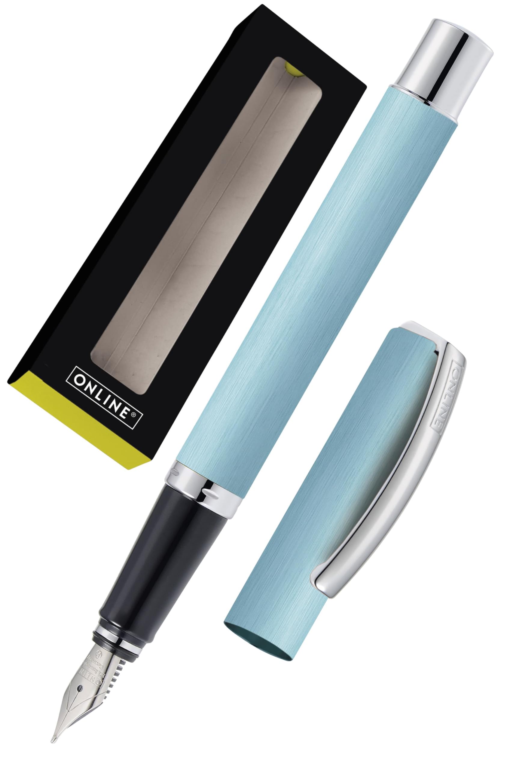 Online Fountain Pen Vision Turquoise, made of aluminum, Iridium nib medium, Suitable for standard ink cartridges and converters, Pen in gift box