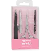 Amazon Basics 4-Piece Eyebrow Grooming Kit with Scissors, Tweezers, Spoolie Brush for Shaping at Home, Black