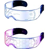 TOODOO 2 Pairs LED Visor Glasses 7 Colors Futuristic Glasses Light up Punk Accessories for Rave Party Costume