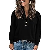 Eytino Womens Plus Size Tops Henley V Neck Long Sleeve Casual Shirts Button Front Loose Fit T Shirt(1X-5X)