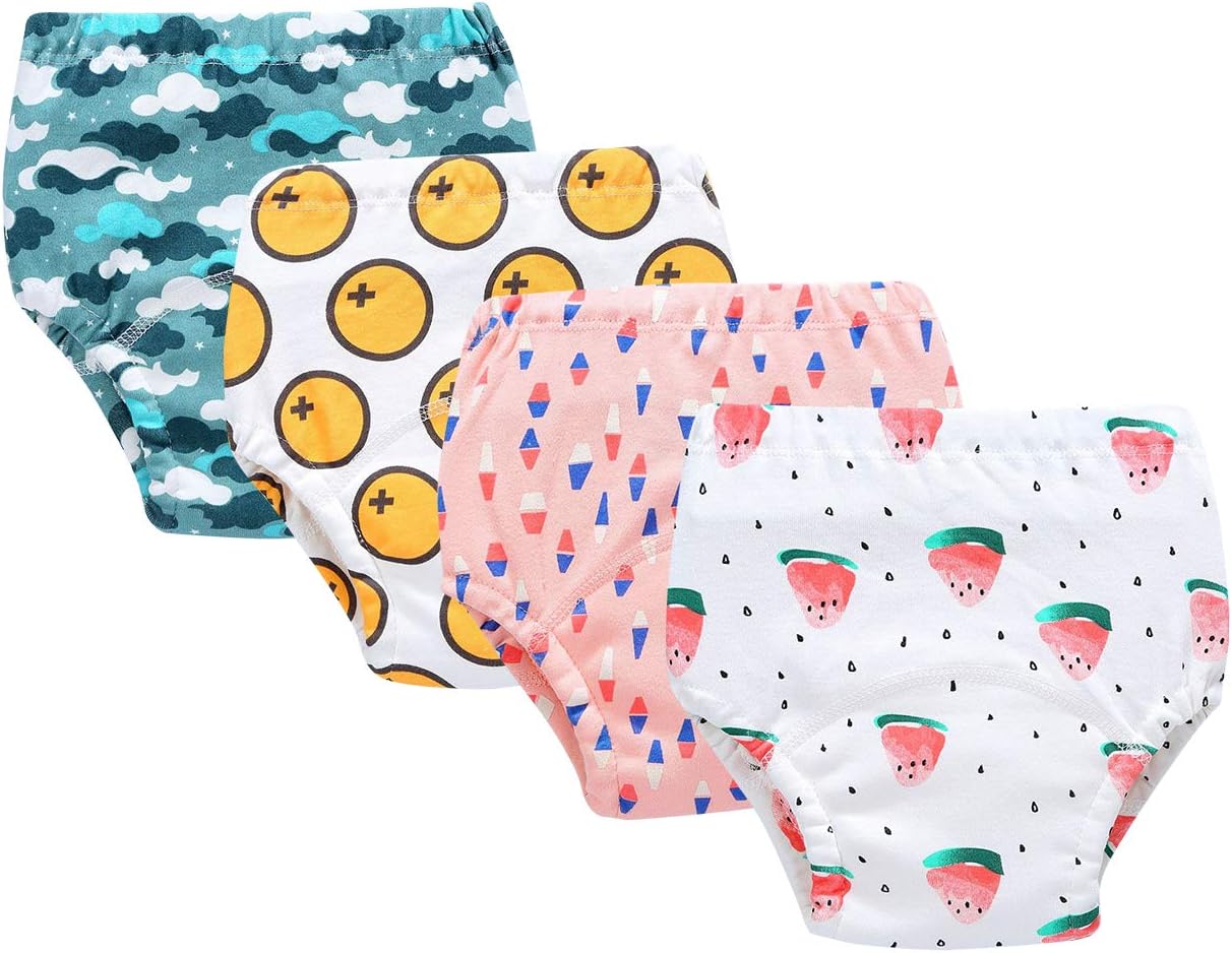 4 Pack Baby Potty Training Pants Toddler Kids Cartoon Underwear Anti-Leakage Reusable Traning Pants Fruit Style