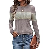 BAOKUAN Women Knit Color Block Striped Long Sleeve Sweaters Crew Neck slim Trendy Striped sweater sweatshirts