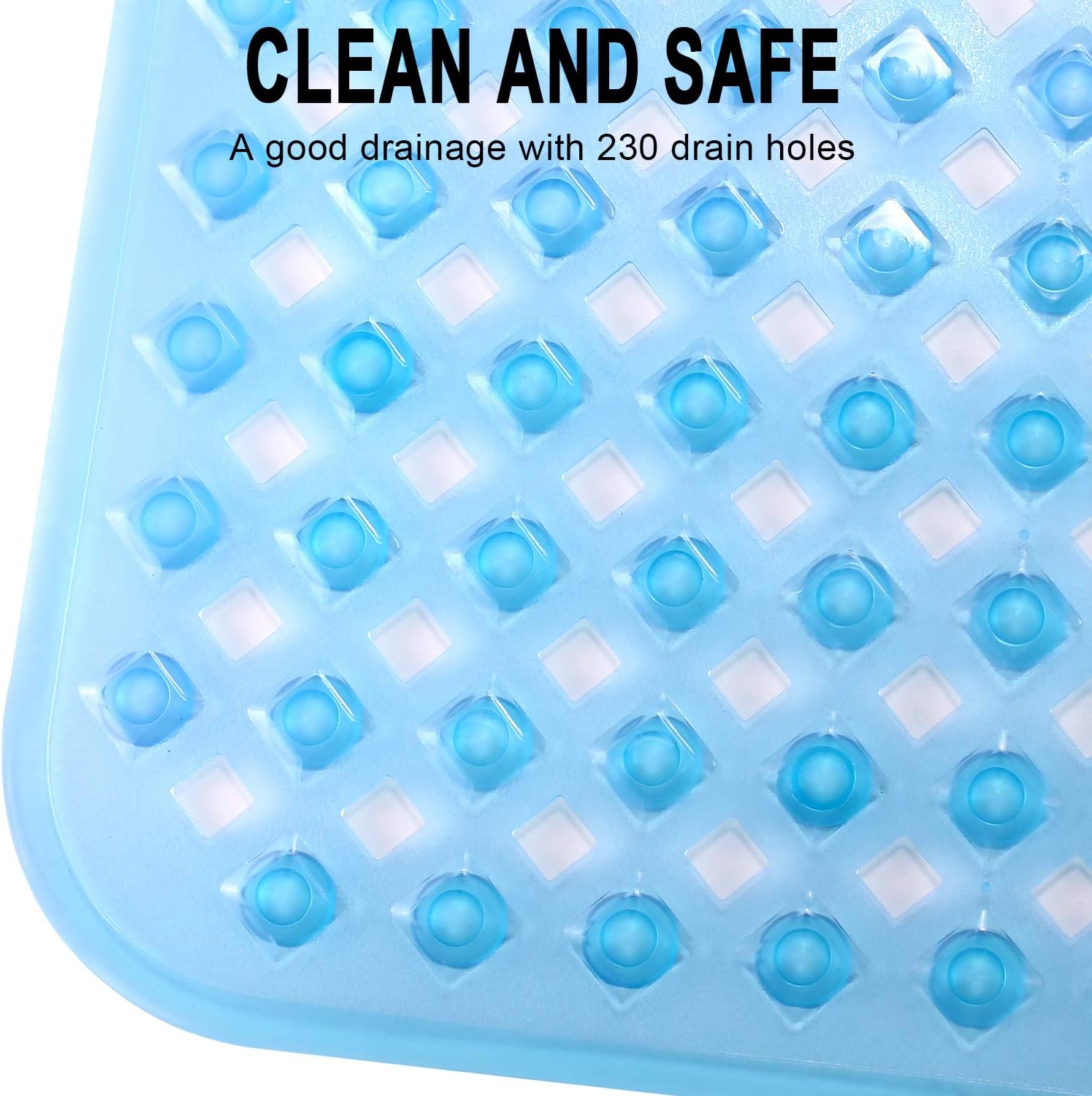 YINENN Bath Tub Shower Mat 35x15.5 Inch Non-Slip and Phthalate Latex Free,Bathtub Mat with Suction Cups,Machine Washable XL Size Bathroom Mats with Drain Holes (Blue): Health & Personal Care