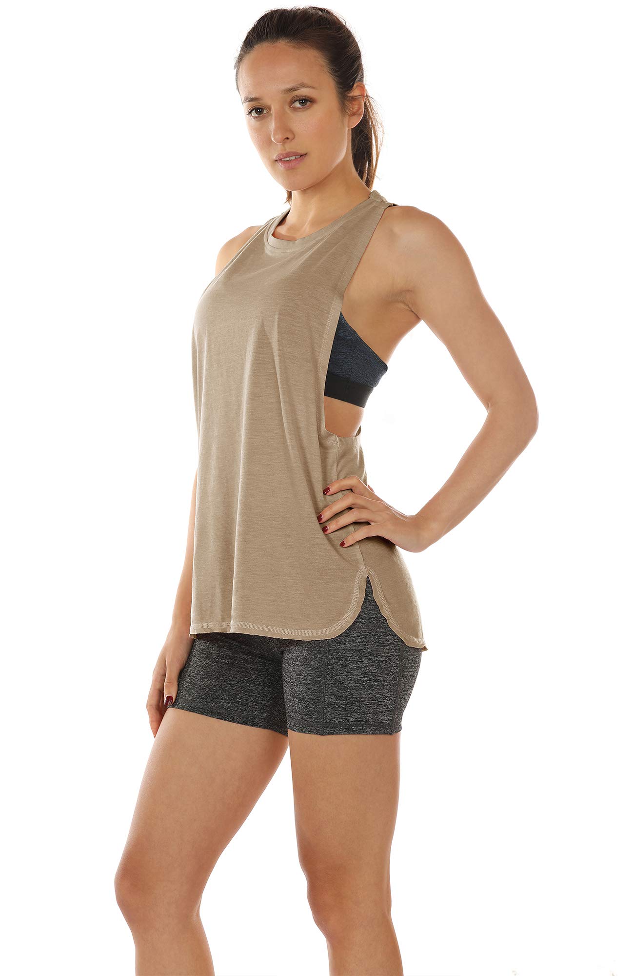 icyzone Damen Sport Top Locker - Atmungsaktive Fitness Shirt Muscle Tank Top Sport Oberteile, 3er Pack (M, Black/Beige/Pale Blush) 3