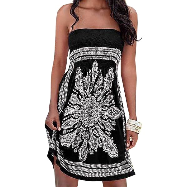 Sexyshine Women's Bohemian Strapless Tube Dress – Floral Print Mini Dress For Beach & Summer