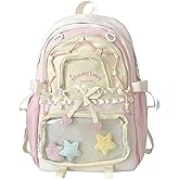 jingyuKJ Kawaii ita Backpack - Cute Backpack Coquette Aesthetic Back Pack Y2K Daypack with Clear Pockets with Clear Pockets (Pink)