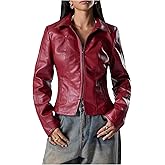 MakeMeChic Women's Cropped Faux Leather Jacket Long Sleeve Zip Up Vintage Biker Motorcycle Concert Coats