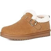 Womens Snow Boots Genuine Suede Leather Mini Boots Faux Fur Lining Winter Ankle Booties Water Resistant Warm Short Boots Outdoor Non Slip Memory Foam Insole w/Adjustable Buckle