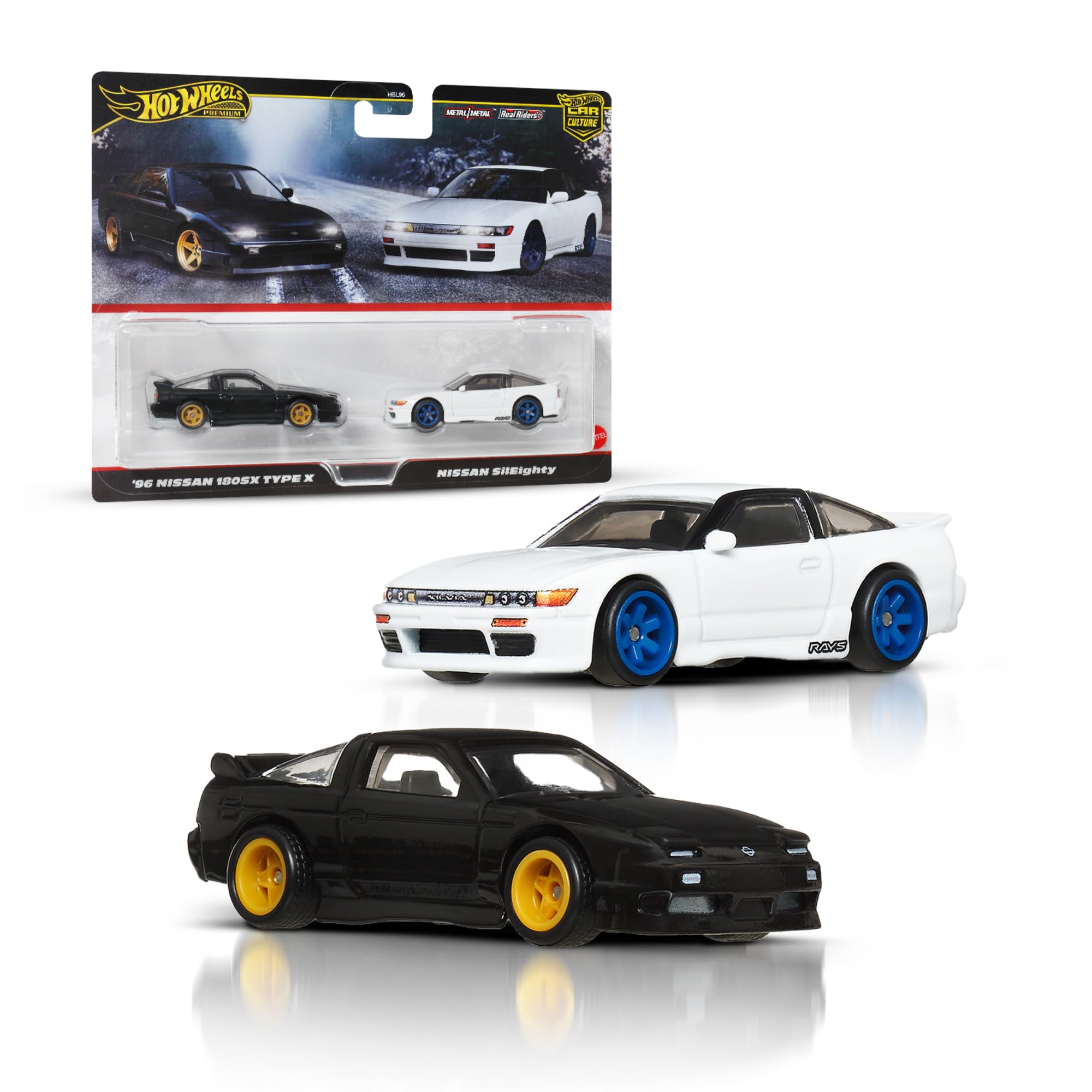 Hot Wheels Premium Car Culture 2er-Pack im Maßstab 1:64, Einzigartige Zusammenstellungen, Real Riders Reifen, Metall/Metall Karosserie, Spielzeug für Sammler, JBK96