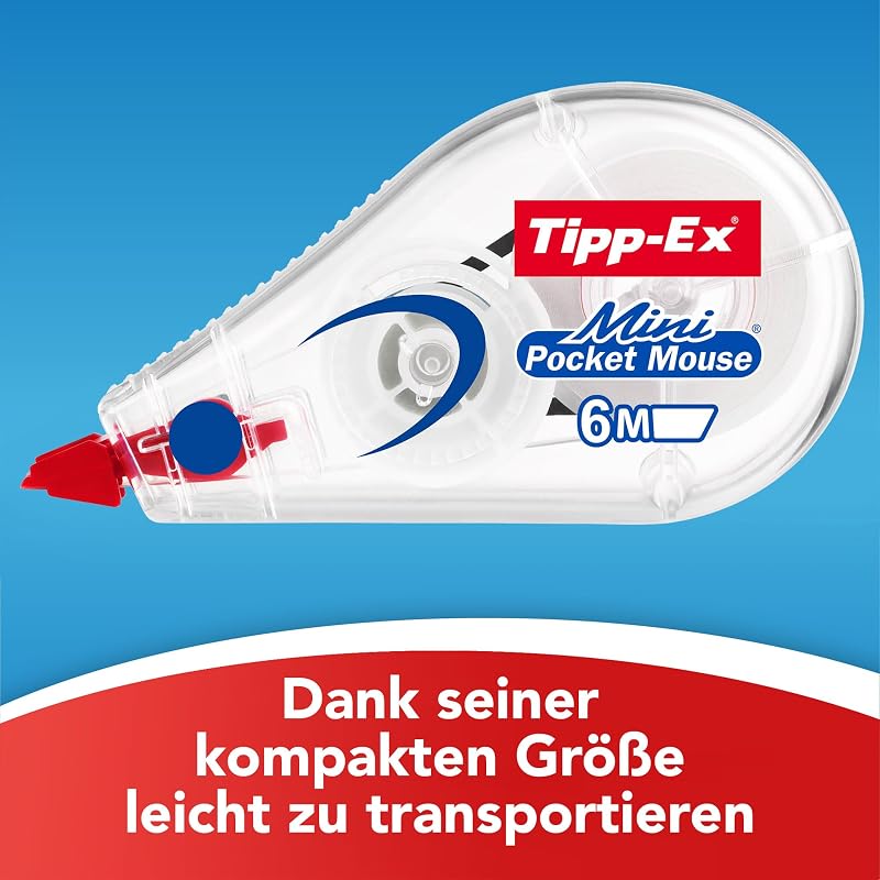 Korrekturroller Mini Pocket Mouse, 6m x 5mm, 10er Pack, Ideal für das Büro, das Home Office oder die Schule