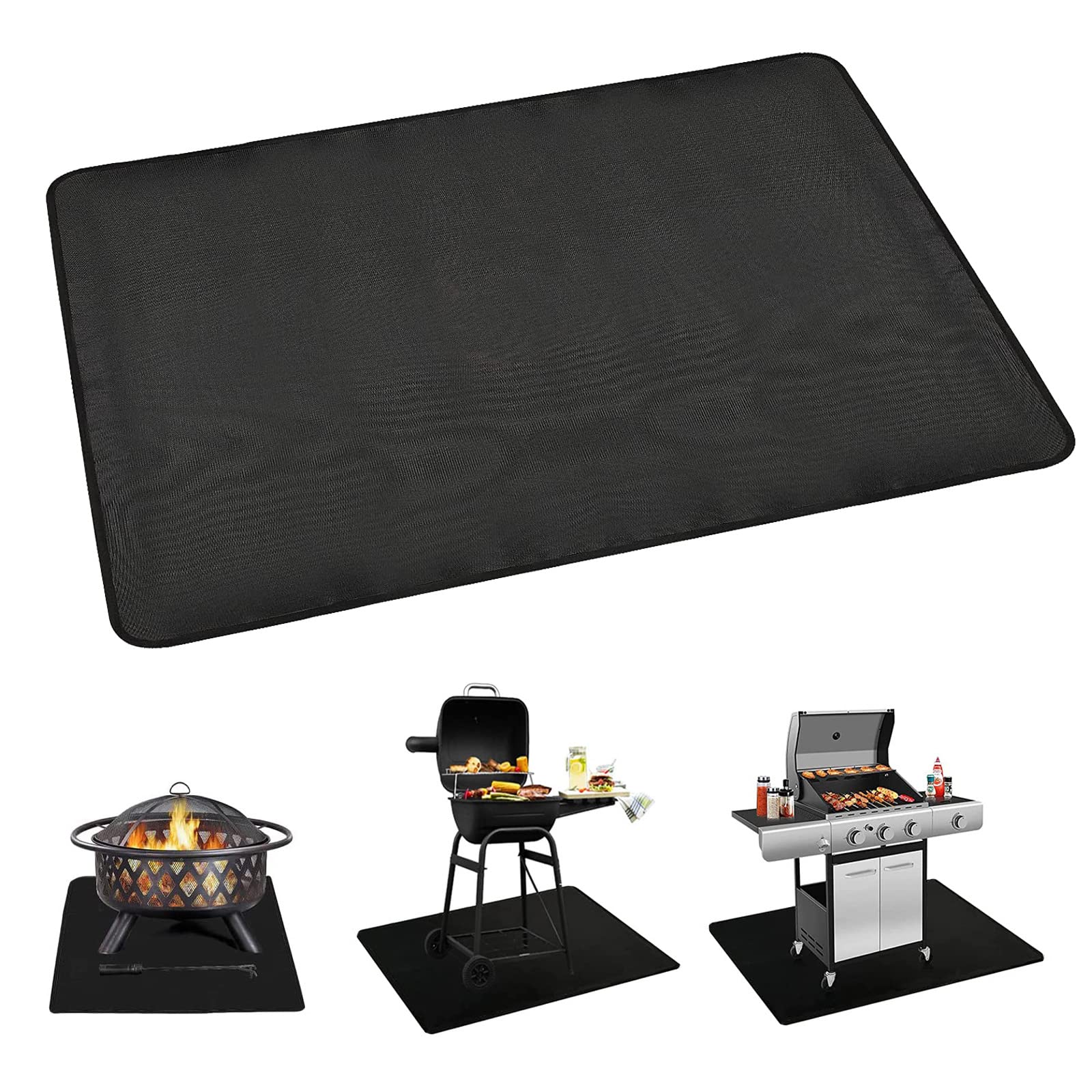 Fire Pit Silicone Mat for Outdoor Patio Deck Grass Lawn Protection - Folding and Portable Large Heat Shield Grill Fireproof Mat BBQ Camping Bonfires Utensils - Black 45*37cm