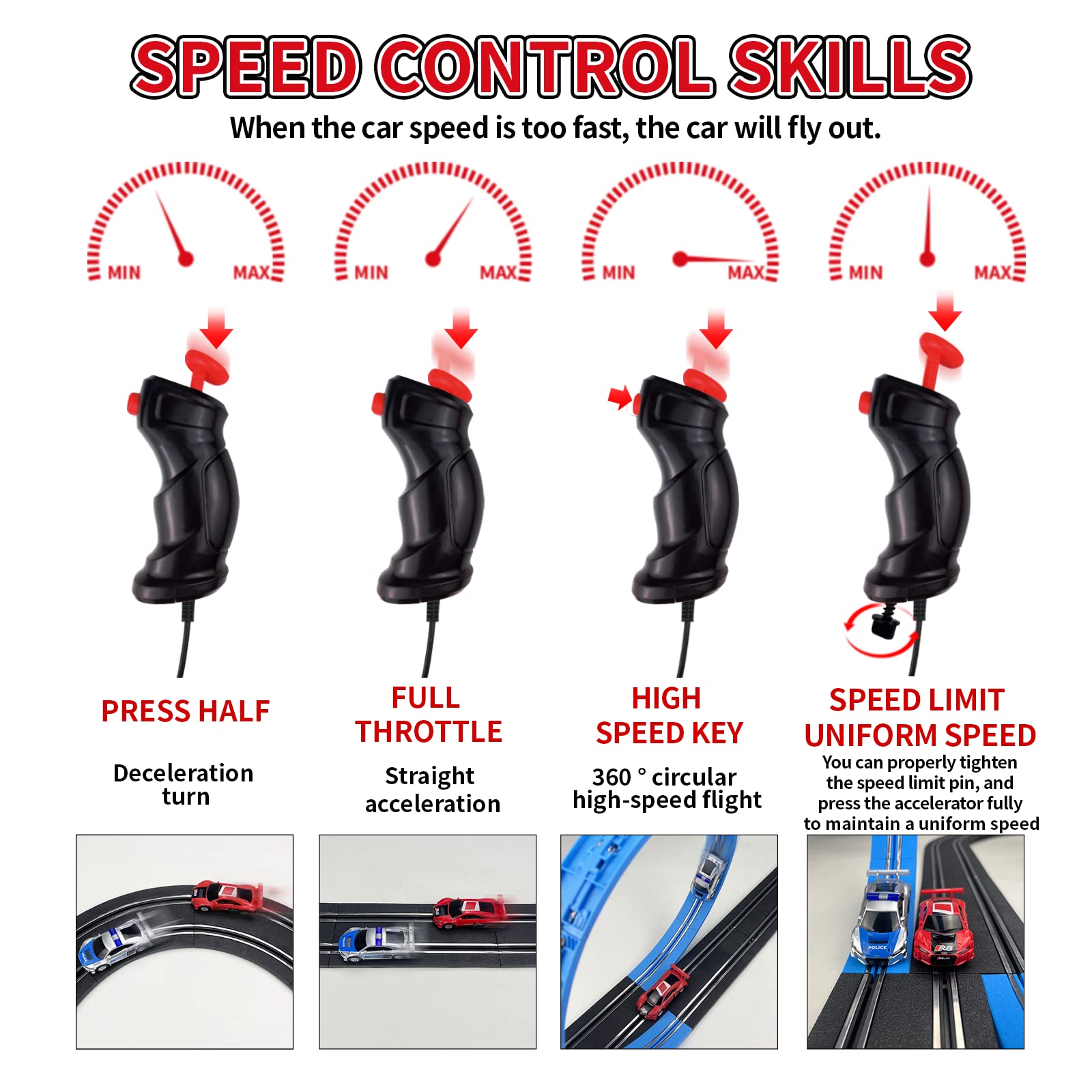 AGM MASETCH Slot Car Racing Track Set with 4 Unique Slot Cars, Battery Powered or Electric Car Track, Gift Toys for Boys Girls 4-12 Years Old