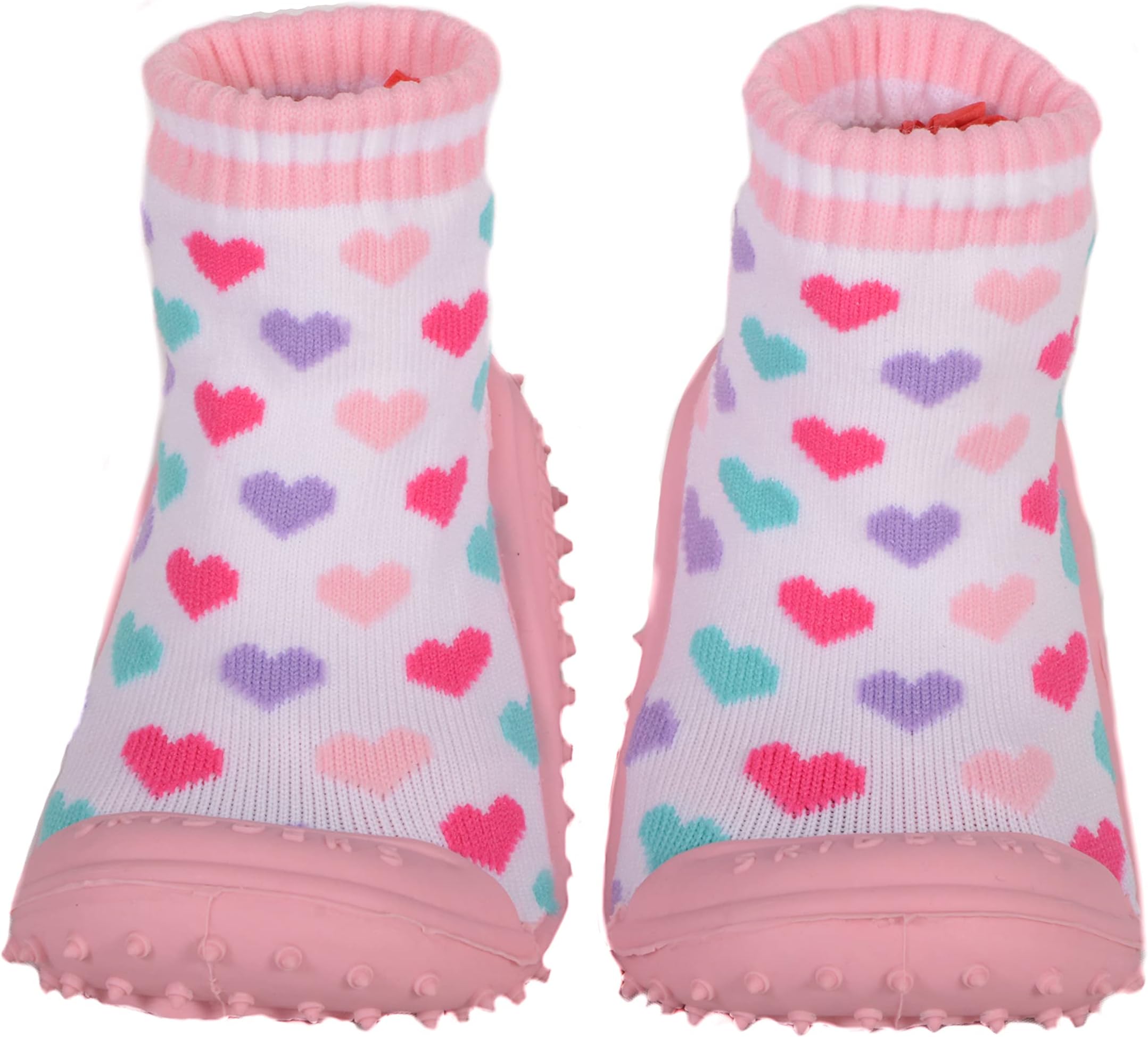 SkiddersBaby Girls Slippers - Baby First Walking Non Skid Slipper Socks - Premium & Comfortable Toddler House Slippers, Kids Essentials - White/Pink/Multi-color - 12 Months
