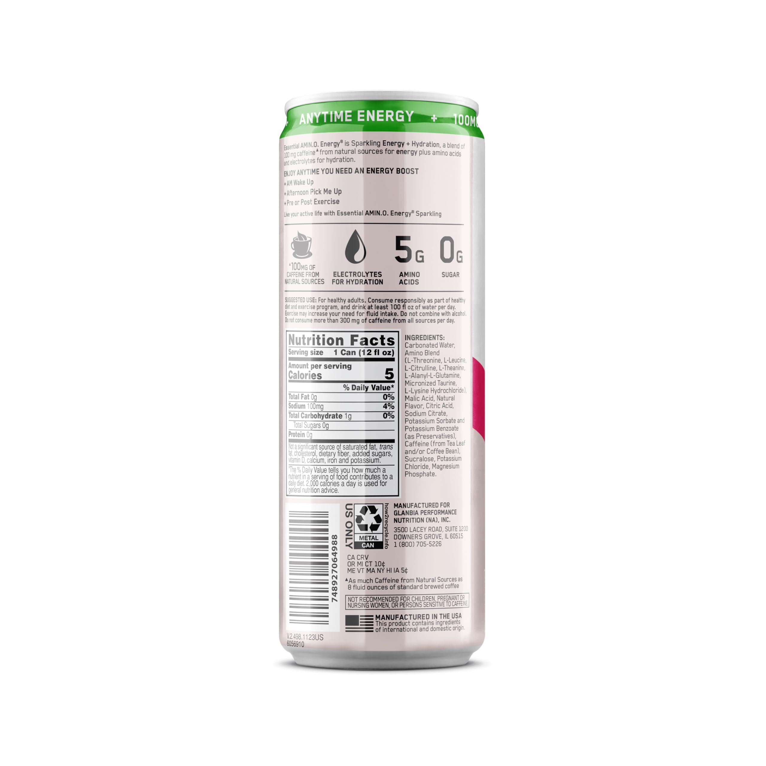 Optimum Nutrition Amino Energy Sparkling Hydration Drink, Electrolytes, Caffeine, Amino Acids, BCAAs, Sugar Free, Cocoberry Breeze, 12 Fl Oz, 12 Pack (Packaging May Vary)