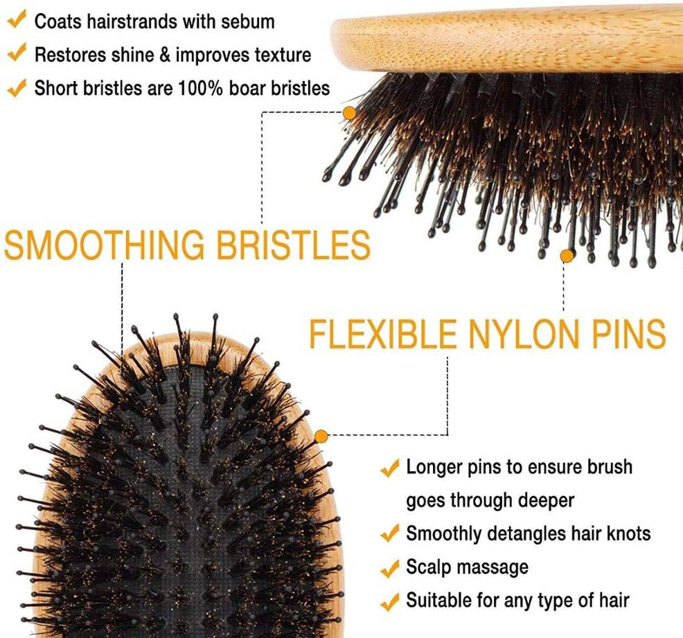 Flair Bamboo Boar Bristle Soft Nylon Mix Detangling Hair Brush (Mini), black, brown - Image 5