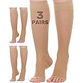 (3 Pack) Sheer Compression Socks for Women 20-30mmHg Open Toe - Toeless Knee Highs Support Stockings for Circulation - A416