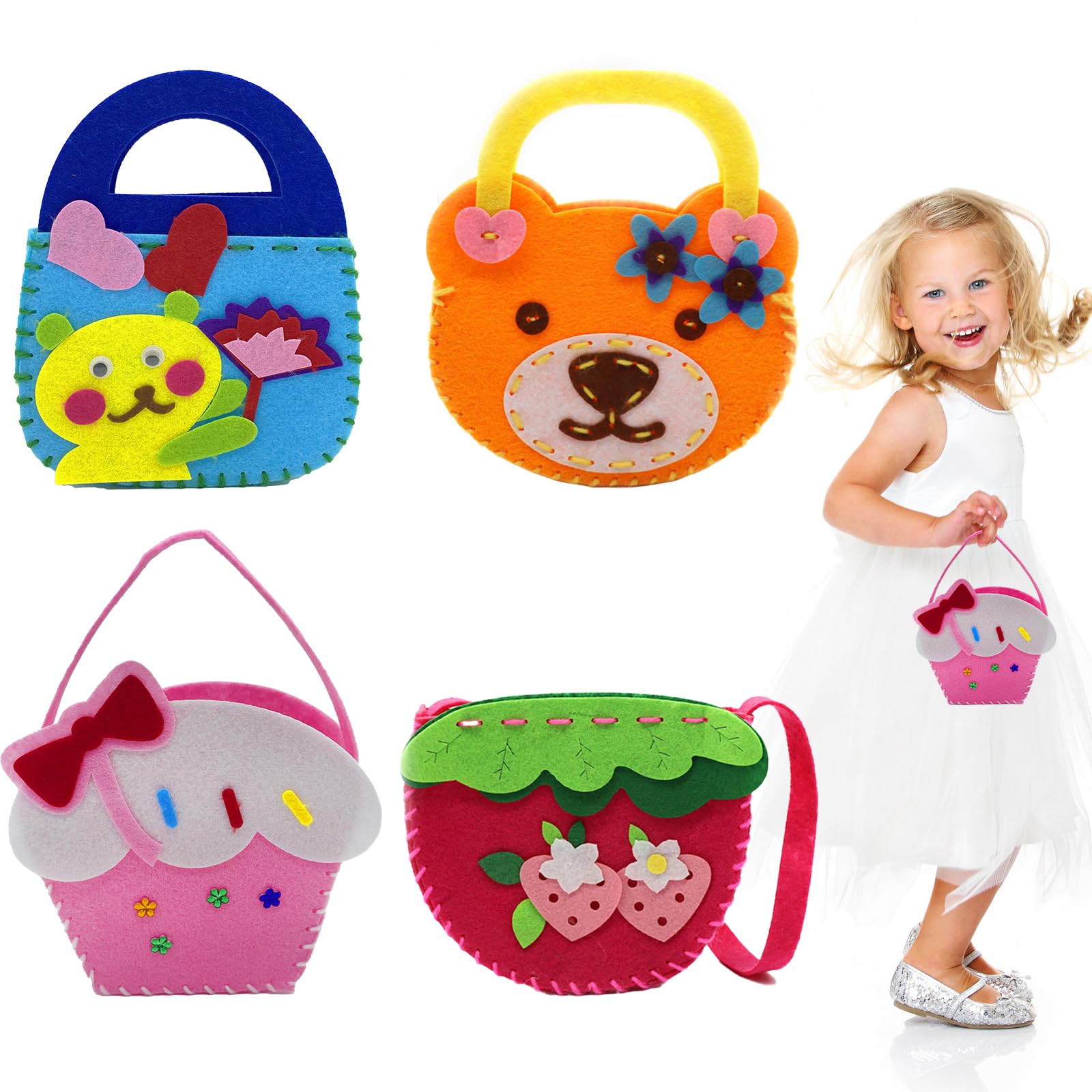 AffeGifts Felt Sewing Kits for Children, 4 Pack Handbag Kids Sewing Kit Childrens Sewing Kits for Beginners Fun DIY Educational Sewing Craft Gifts for Girls โ image 1