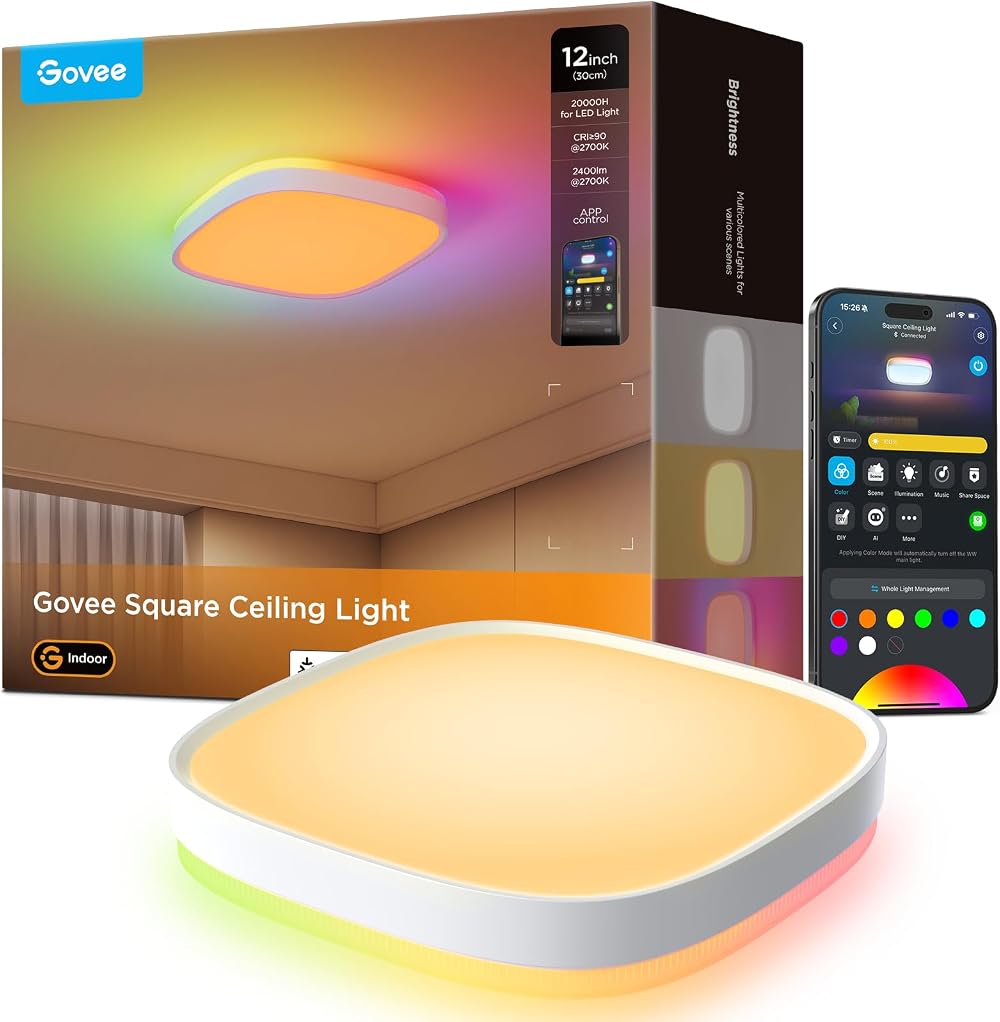 Govee LED Ceiling Light Smart RGBIC 2400LM Matter Alexa Google 30cm Square