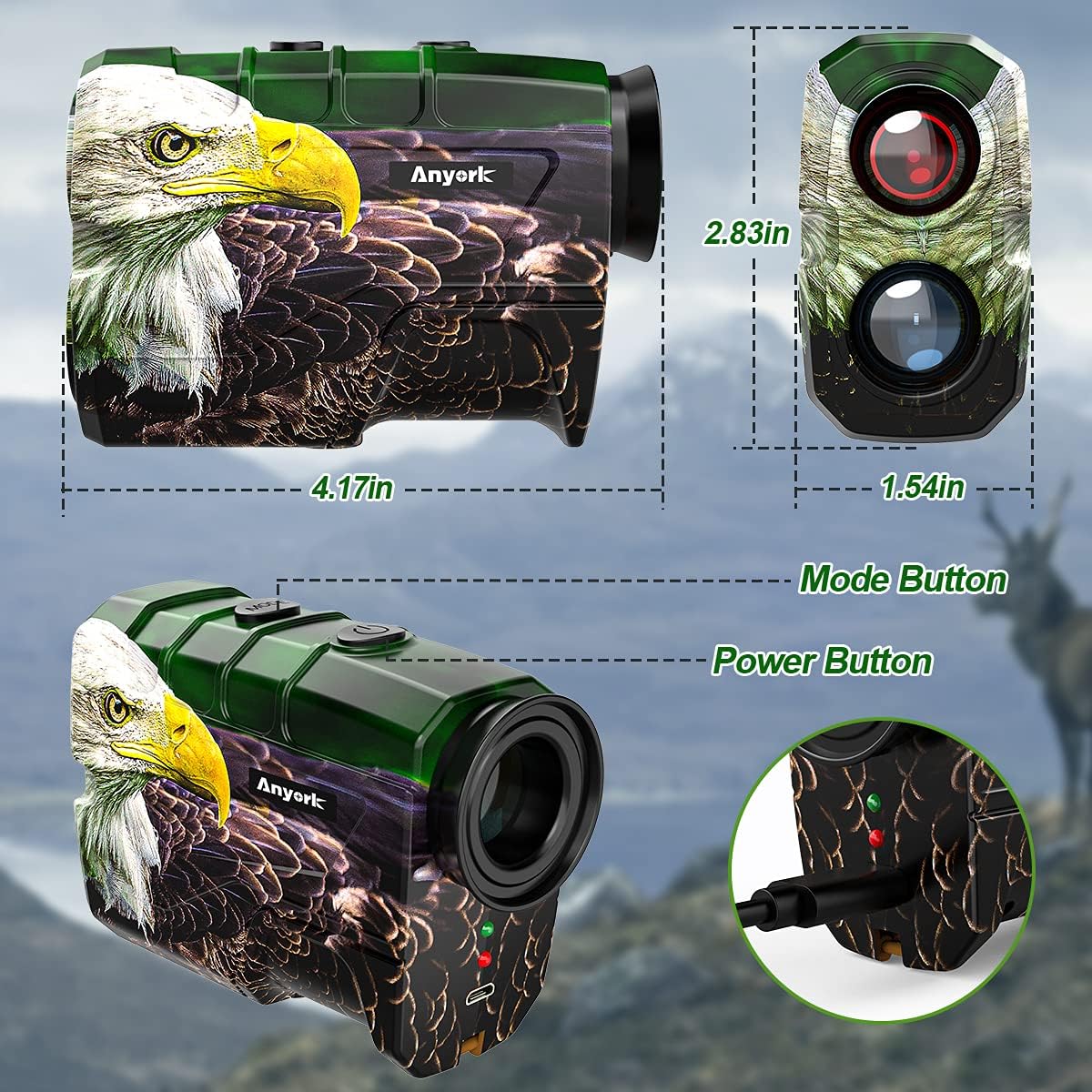 Anyork Hunting Rangefinder with Rechargeable Battery, 1000 Yards Laser Range Finder for Bow Hunting, 6X Magnification Archery Rangefinder with Scan Distance Angle, Carrying Case : Sports & Outdoors