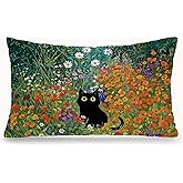 LIANGW Floral Black Cat 12x20 Pillow Cover, Black Cat Room Decor, Cottagecore Wildflower Botanical Kitty Decorative Throw Pillow Covers Pillowcases for Bedroom Living Room Home Decor