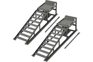 DETALLEGO 2 Pack Hydraulic Car Ramps - 5T (10,000lbs) Heavy Duty Low Profile Lift Service Ramps for Trucks, Trailers, and Garages - Adjustable Height Hydraulic Vehicle Ramps (Black)